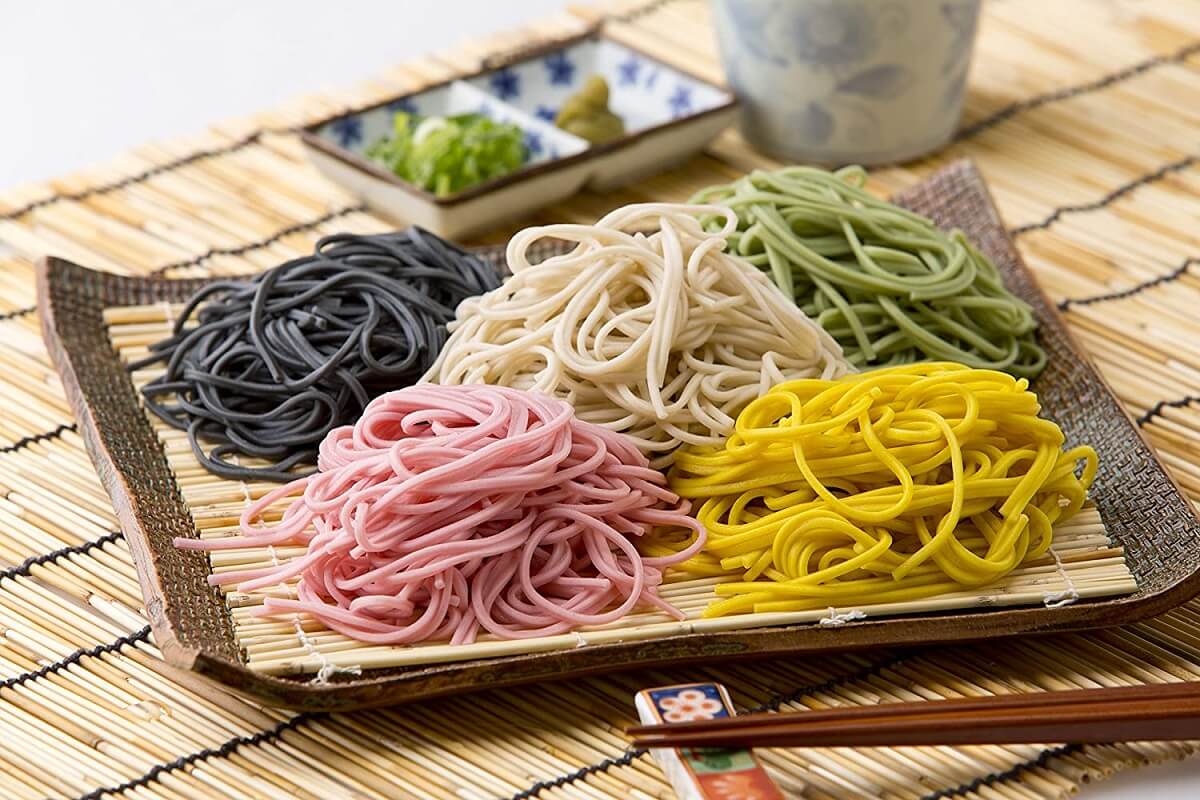 Various Colors of Soba Noodles